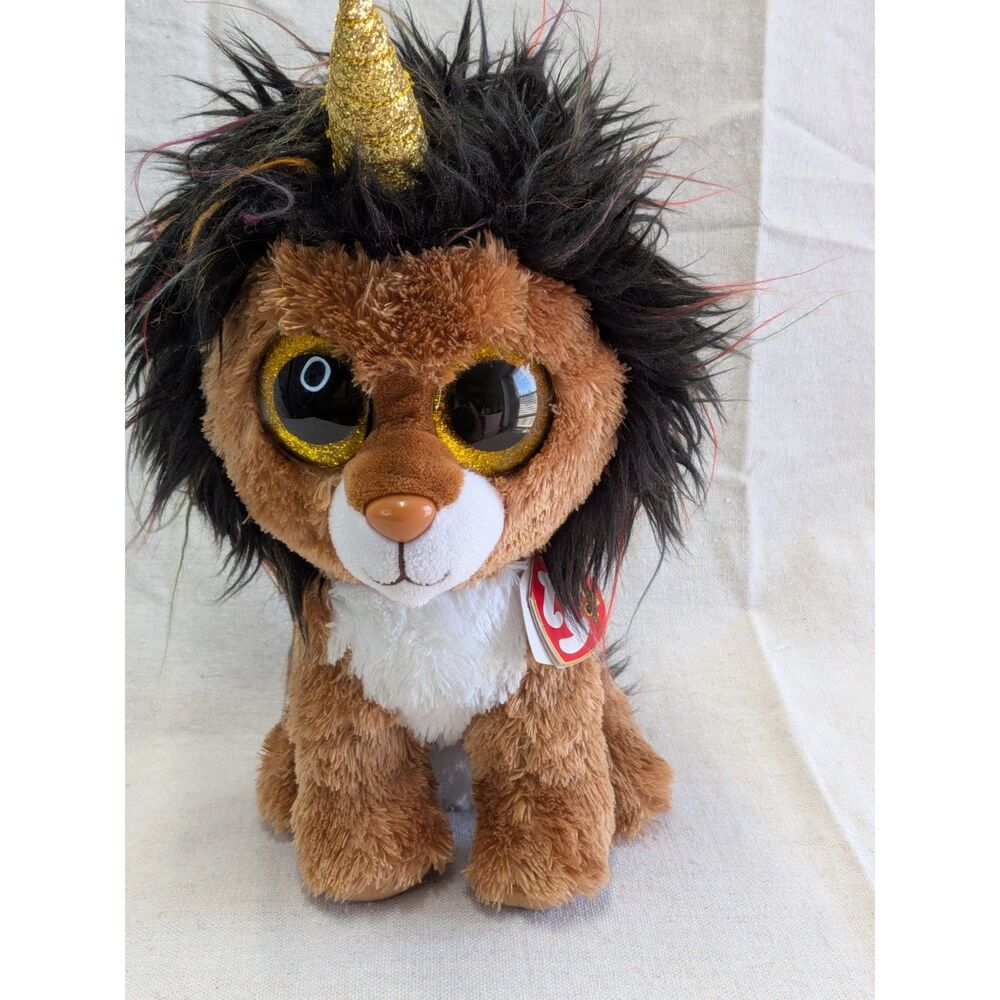 Ty Beanie Boos Ramsey Lion Unicorn Plush 9" Brown Gold Horn Rainbow Mane MWMT